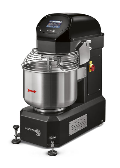 Sunmix Smart 50 spiral mixer in Nero Profondo (black) finish — 50 kg dough capacity, touch-screen control, retractable wheels