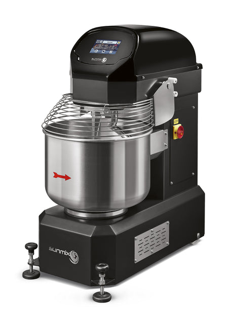 Sunmix Smart 50 spiral mixer in Nero Profondo (black) finish — 50 kg dough capacity, touch-screen control, retractable wheels