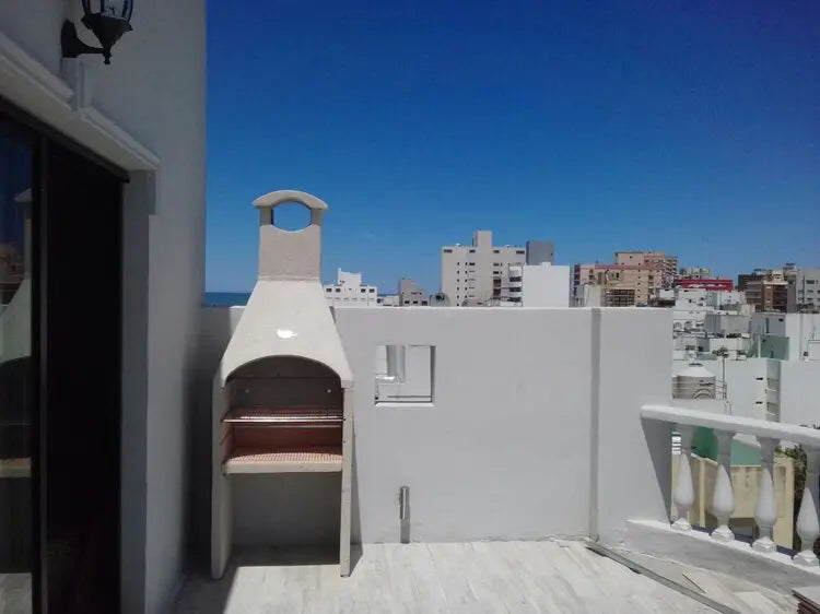Argentine grill with hood on a rooftop terrace