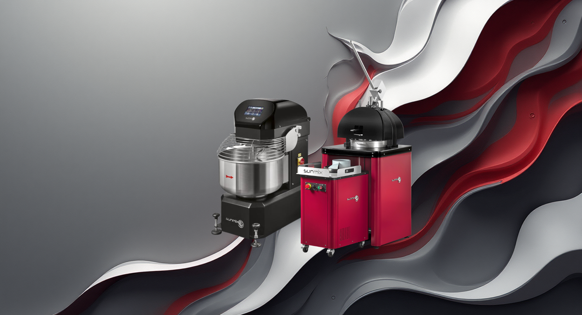 Sunmix spiral dough mixers in black and red