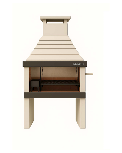 Argentine Grill ECO-02 with fire space on the left and grate crank on the right, beige with black ring and front