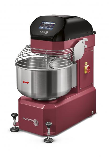 Sunmix Smart 60 spiral mixer in Rosso Rubino (deep ruby red) finish — 60 kg dough capacity, touch-screen control, retractable wheels